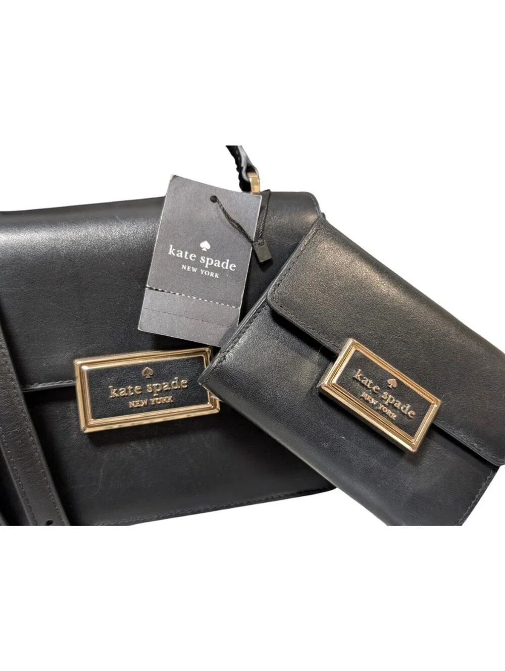 Set Kate Spade ♠️ Black Reegan Small Top Handle Crossbody & Medium Flap Wallet